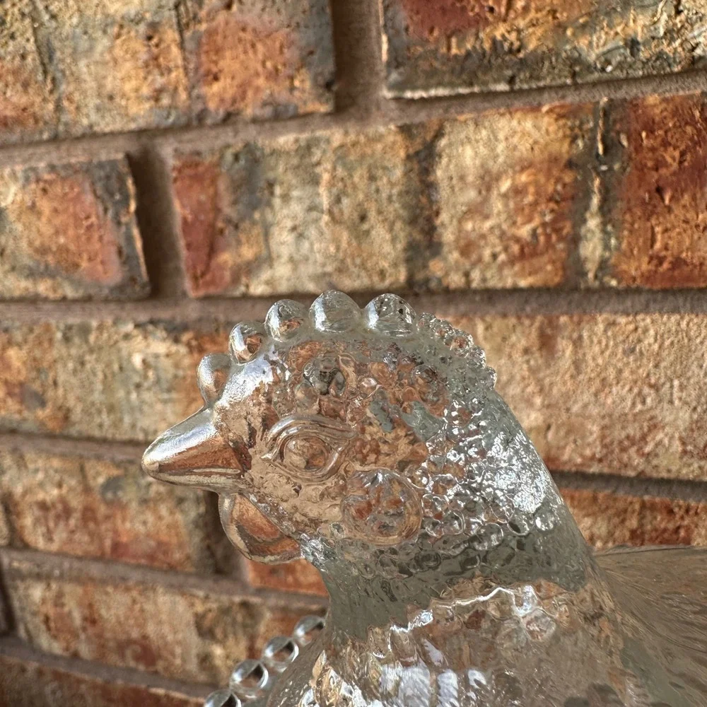 Vintage Clear Indiana Pressed Glass Hen on Nest Covered Candy Dish Beaded Rim